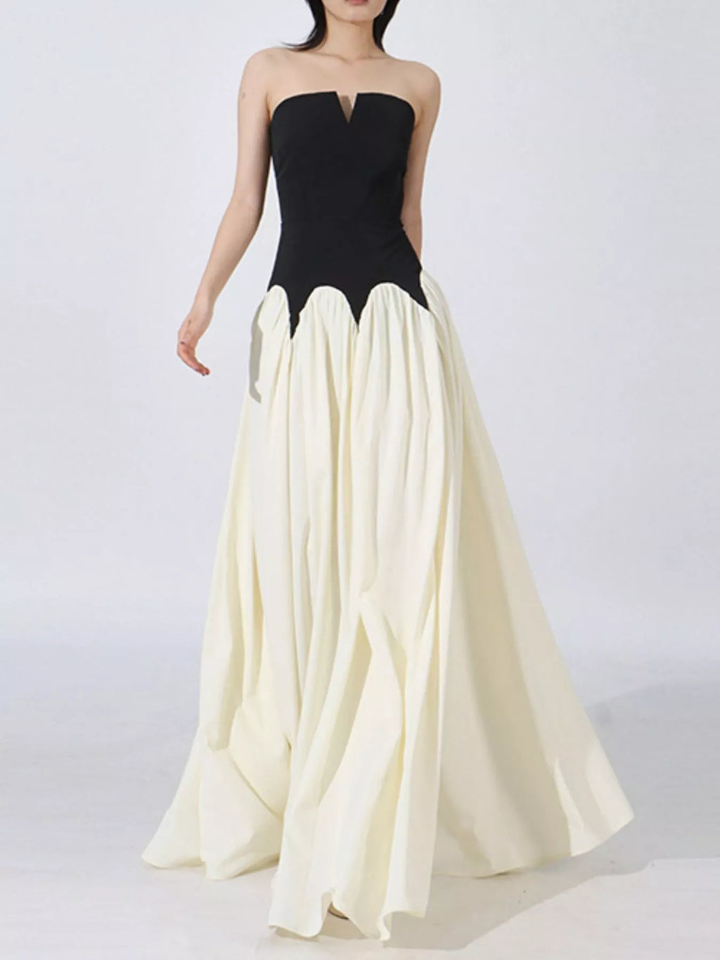 Two tone tube maxi dress front view