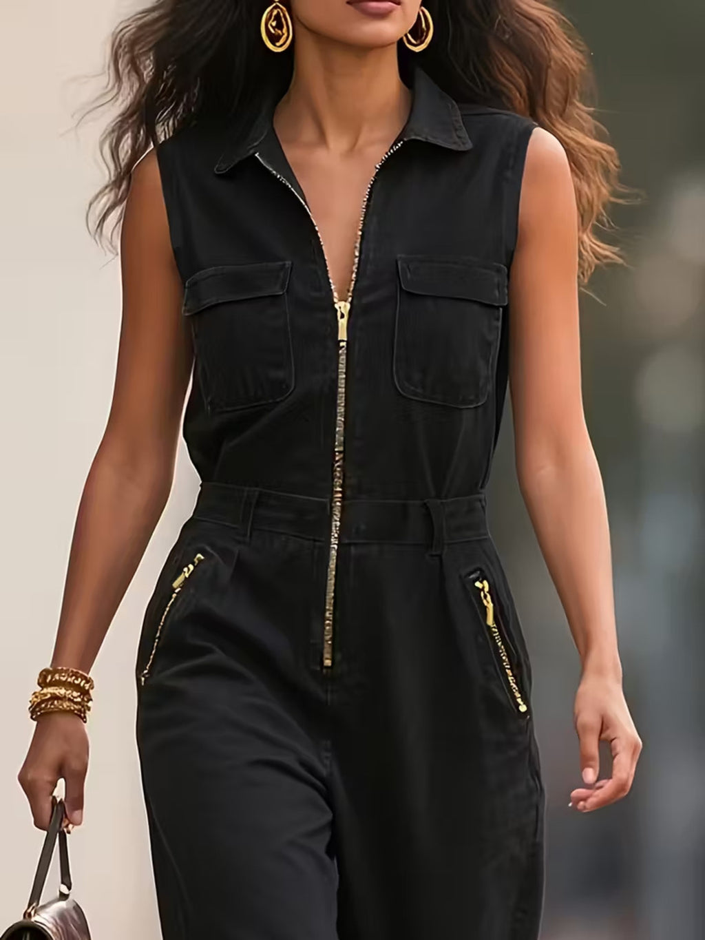 Sleeveless jumpsuit in green on model