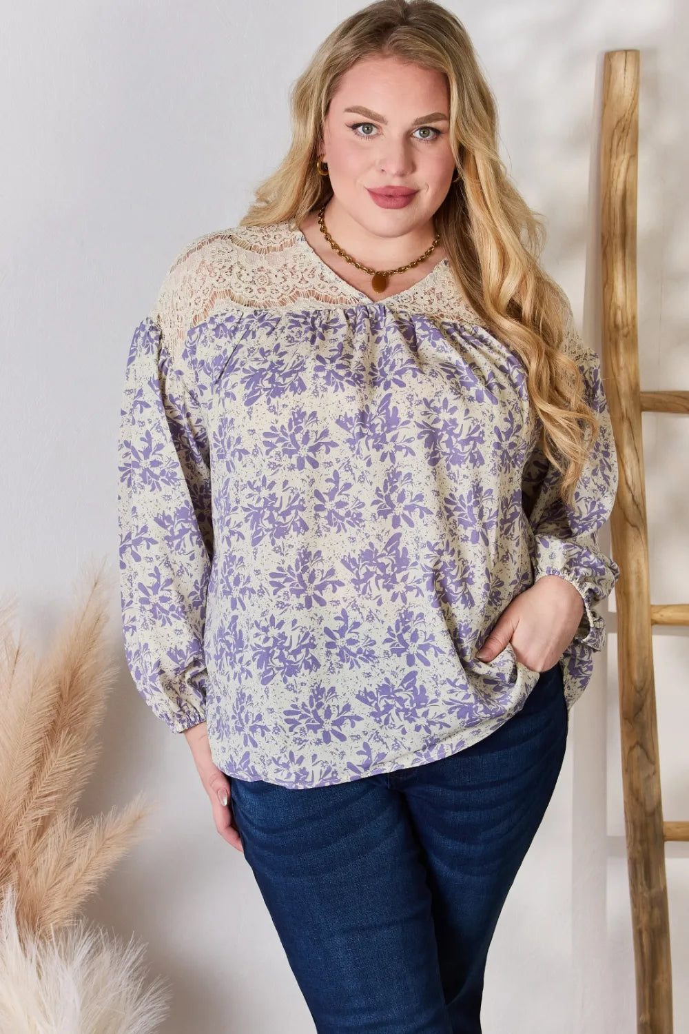 Floral printed blouse sleeve detail