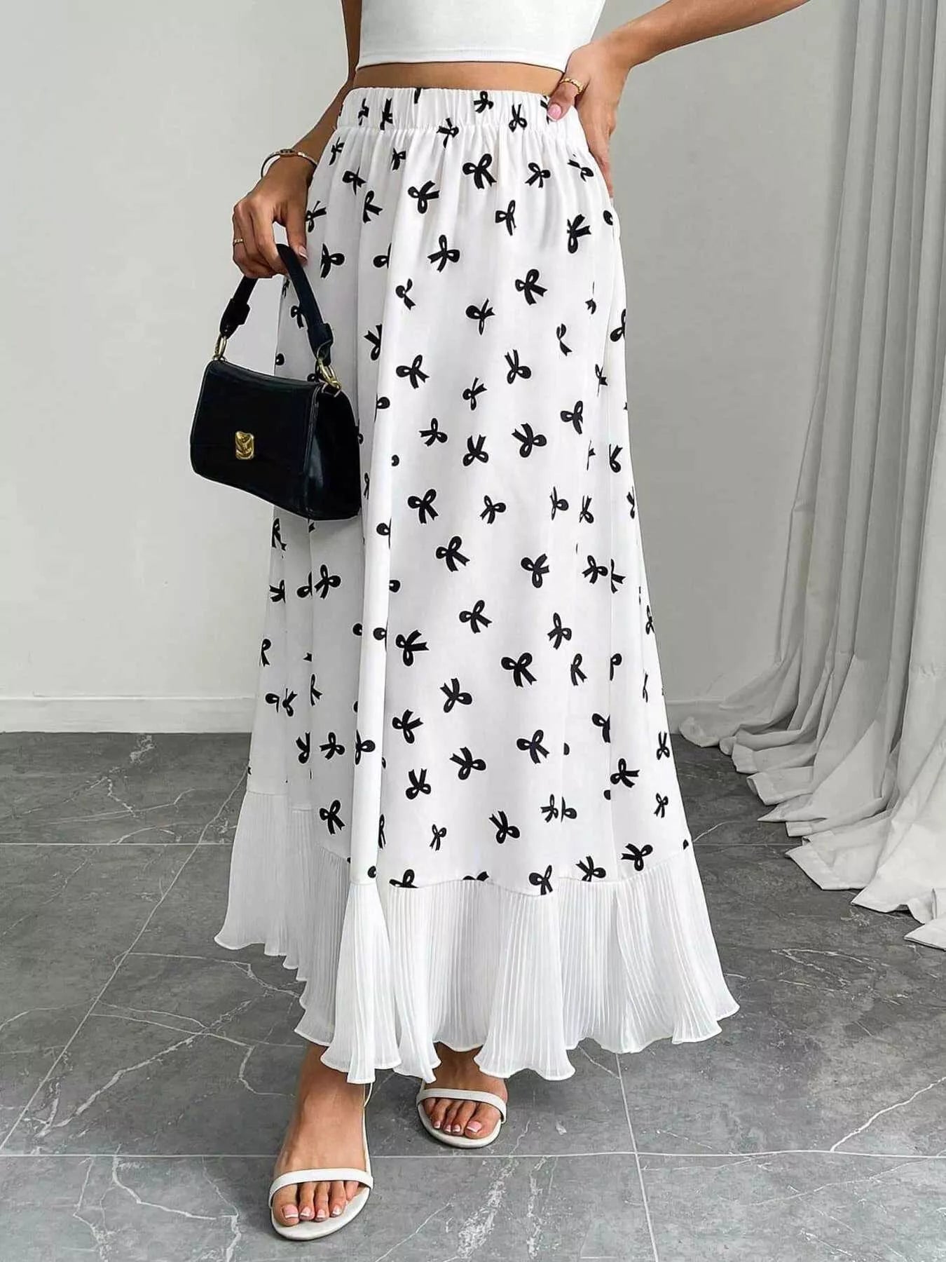 Bow print maxi skirt back view