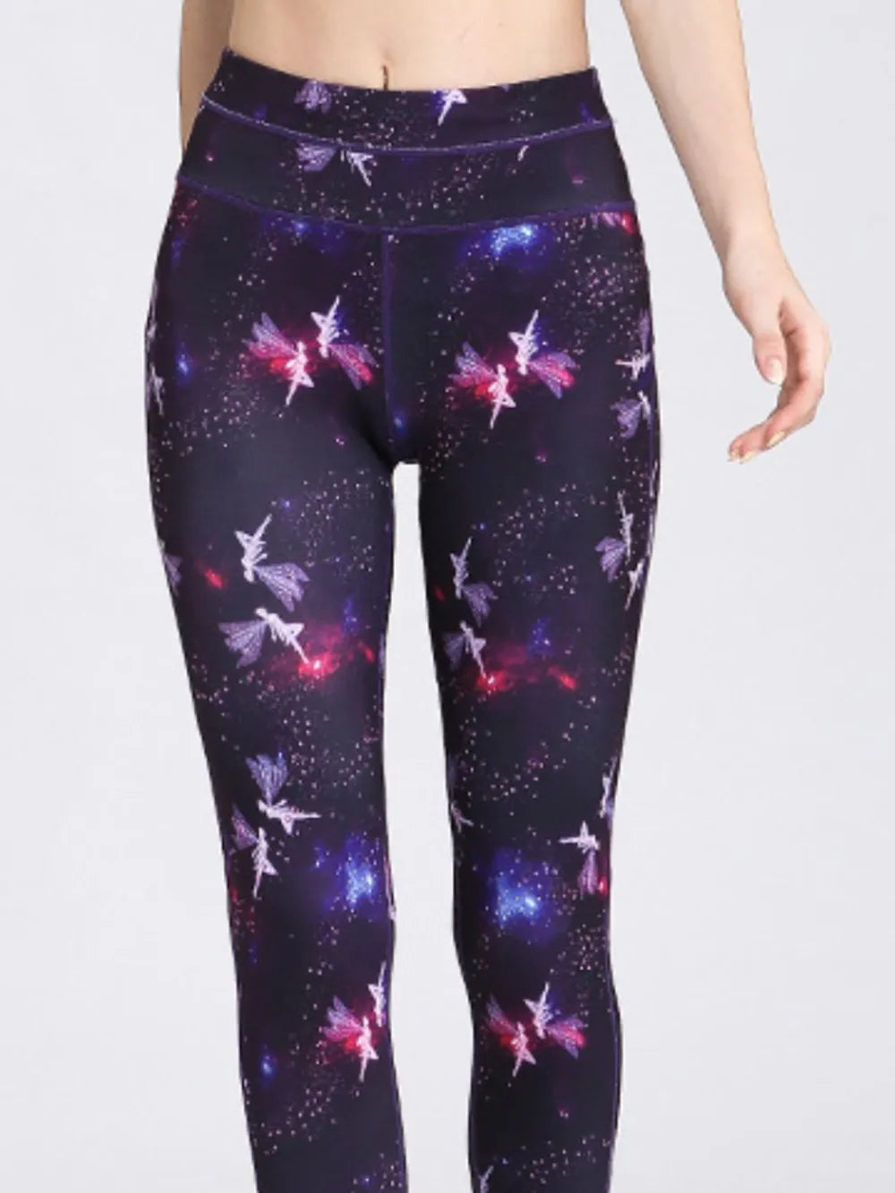 White printed active leggings front view