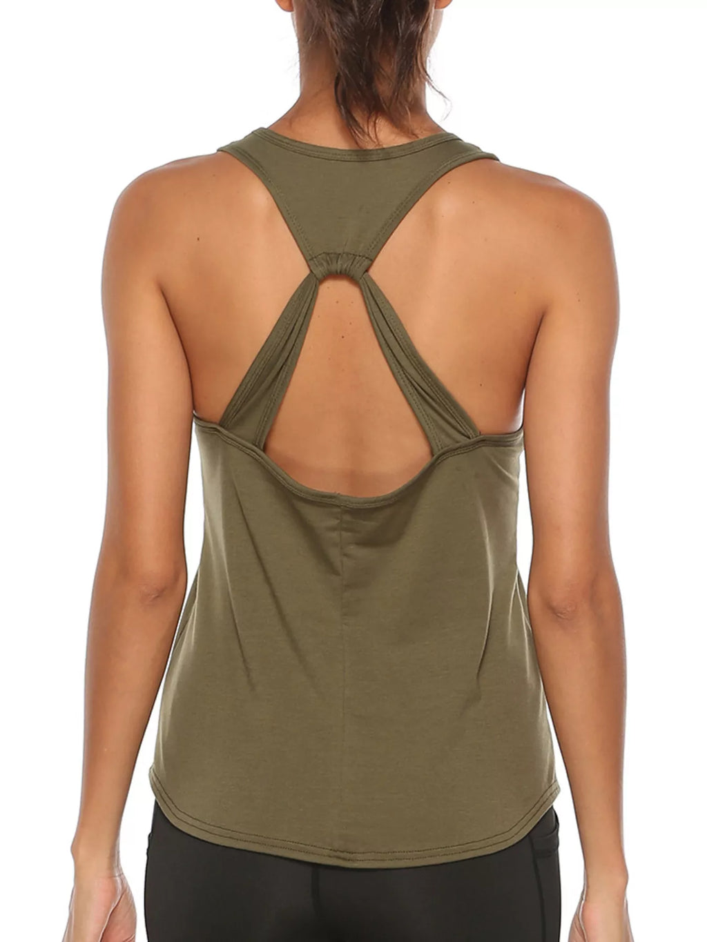Crisscross yoga tank top close up styling detail