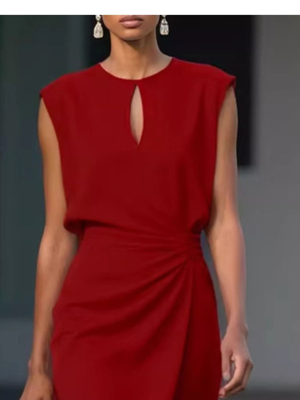 Ruched sleeveless summer dress full length view