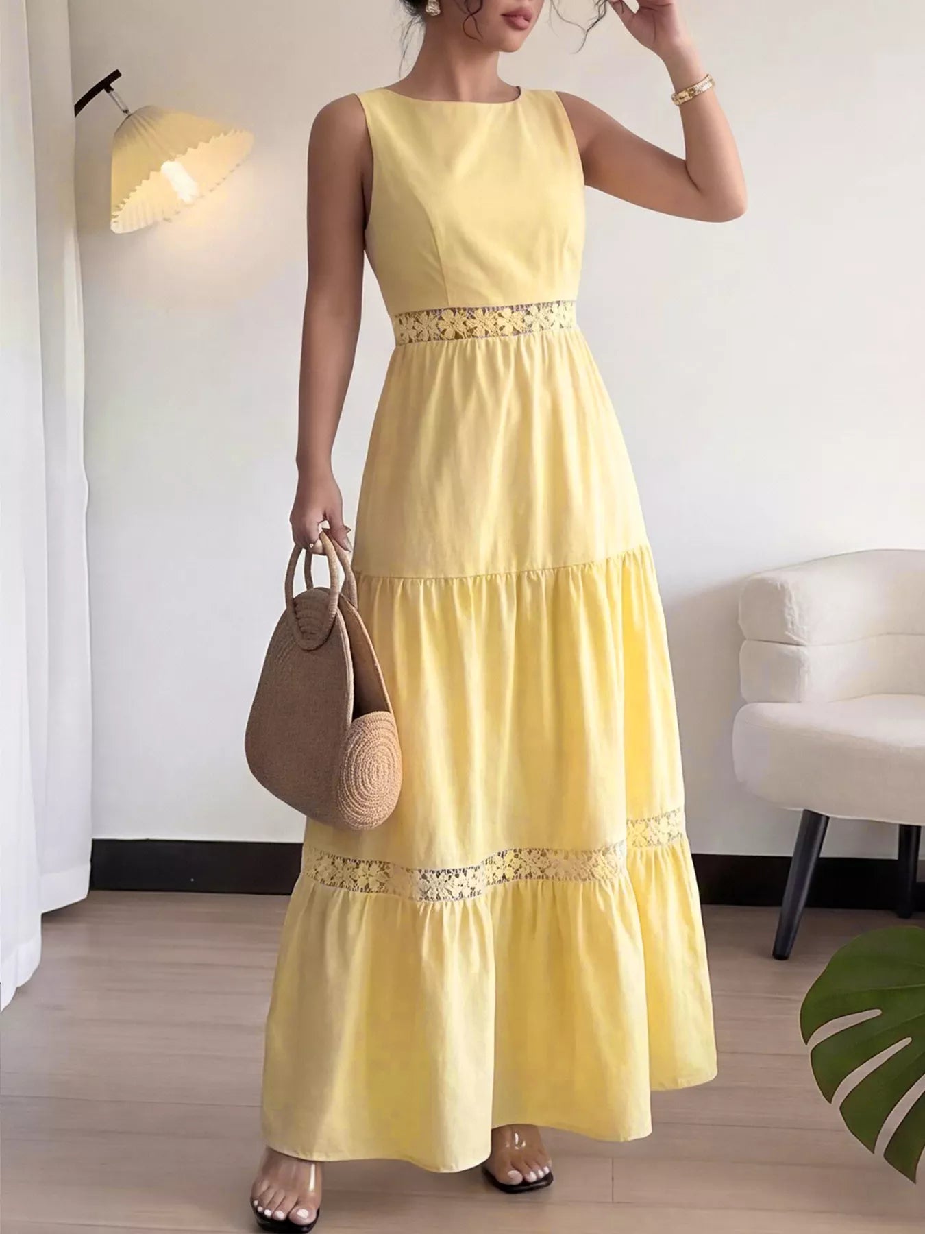 Sleeveless maxi dress back view with cutout detail