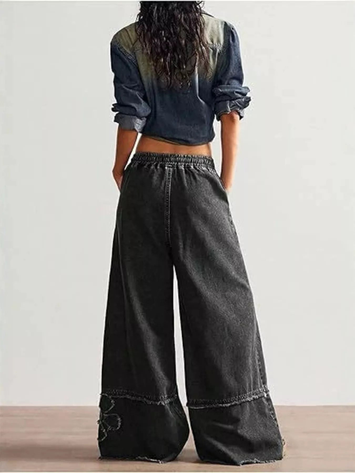 Floral applique detail on wide leg jeans