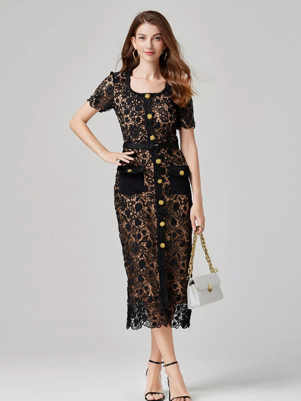 Lace midi dress lace detail close up