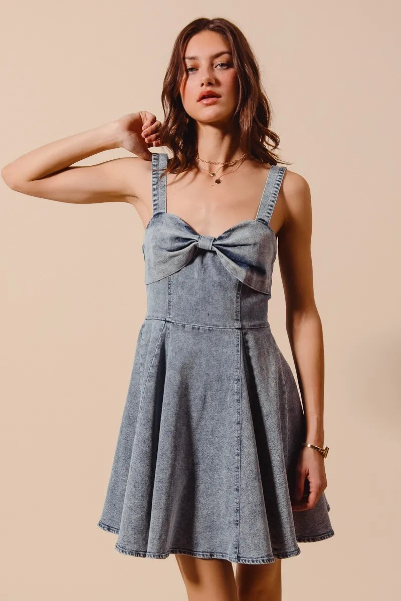 Vintage wash denim dress full length view