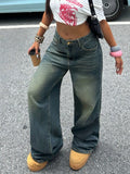 Vintage wash wide leg jeans front view