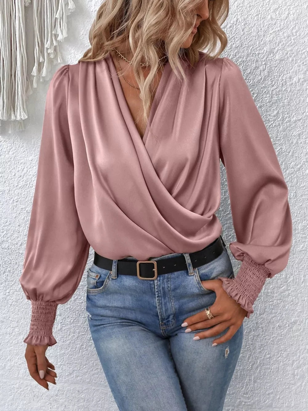 Lantern sleeve blouse fabric drape detail