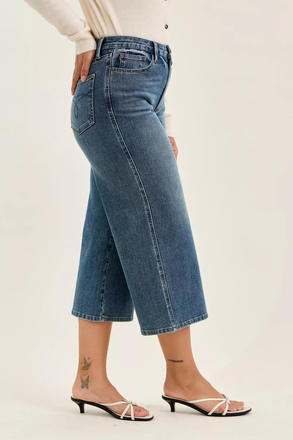 Wide leg crop jeans quarry fade back view