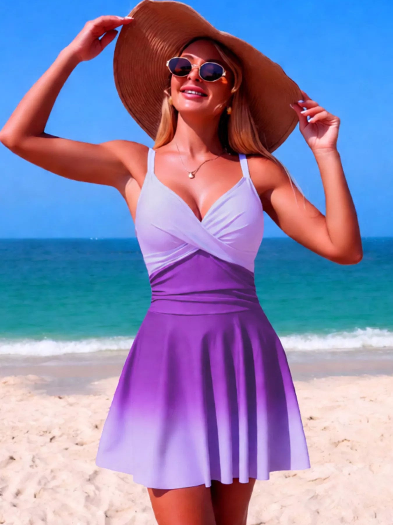 Gradient one piece bathing suit close up