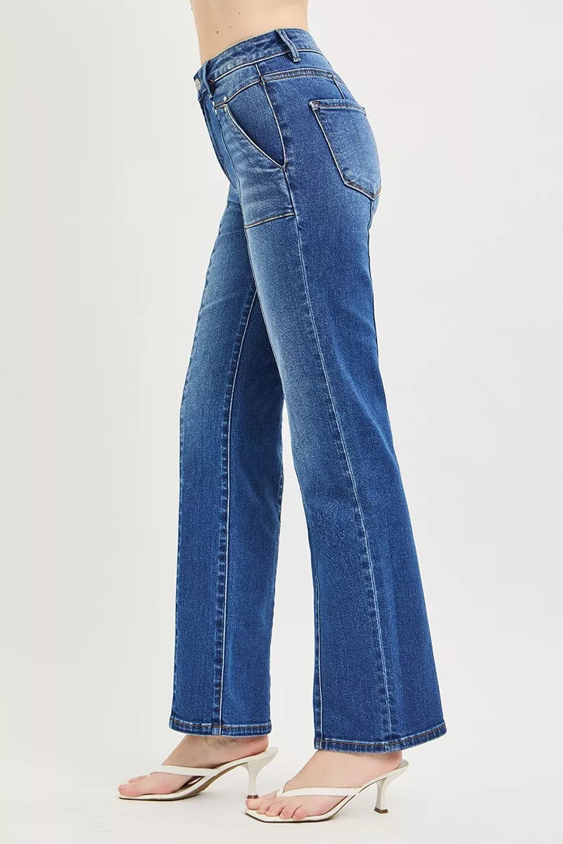 RISEN dark wash straight jeans back view