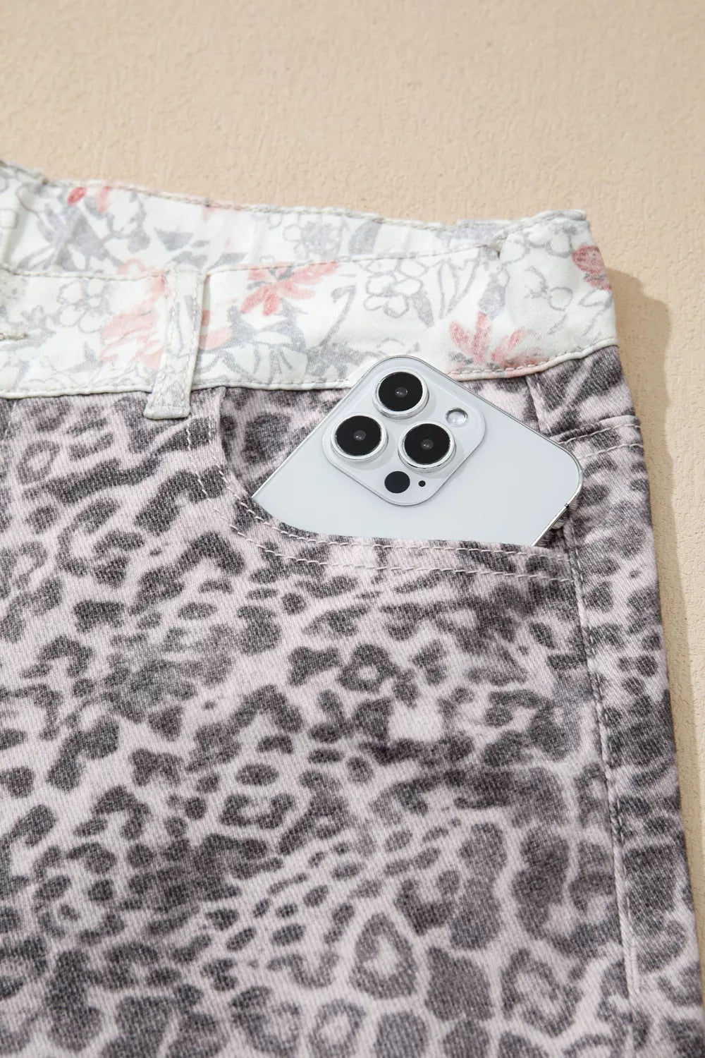 Printed wide leg jeans side view