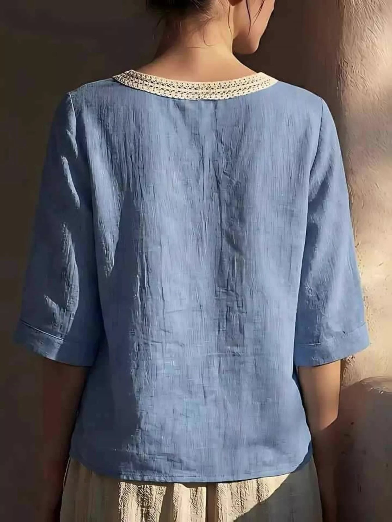 Lace trim short sleeve blouse plus size in grass green