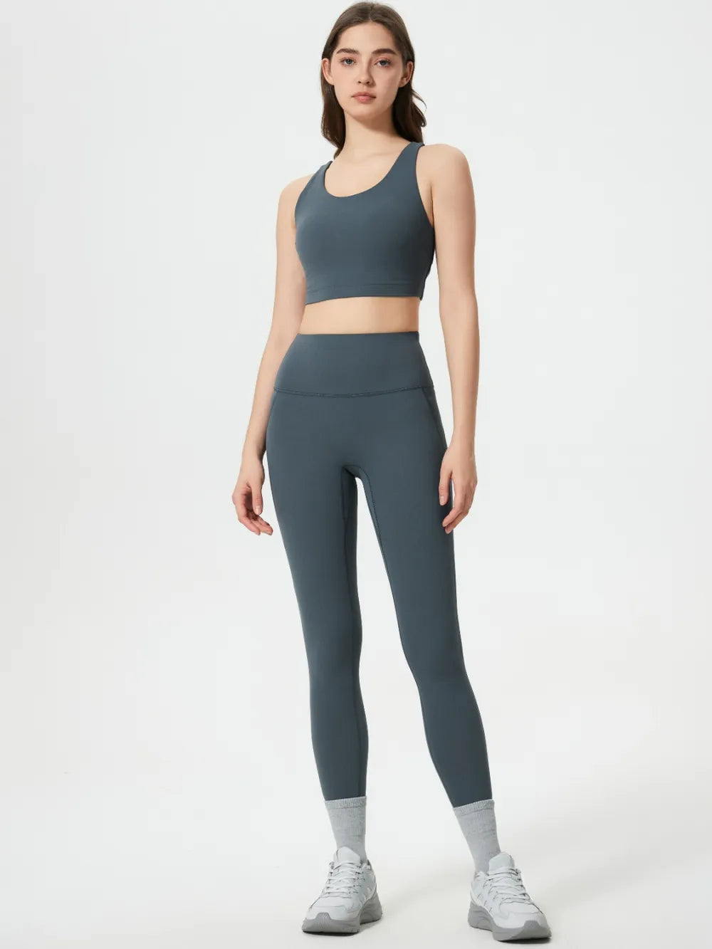 Fuchsia pink wide waistband active leggings front view