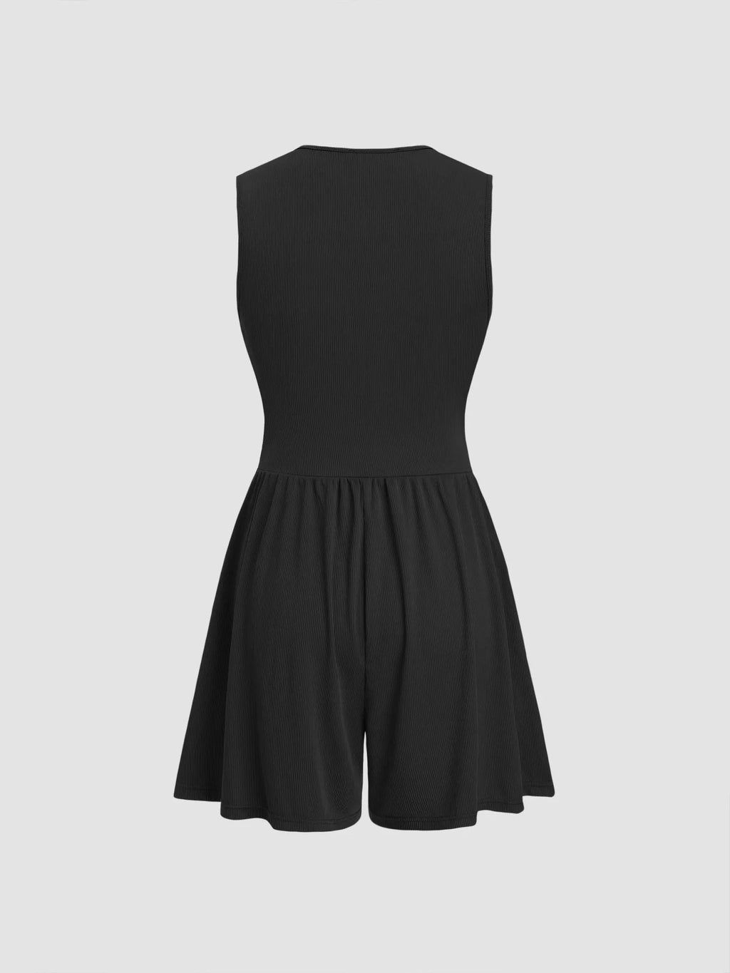 Sleeveless romper back view with ruched waist