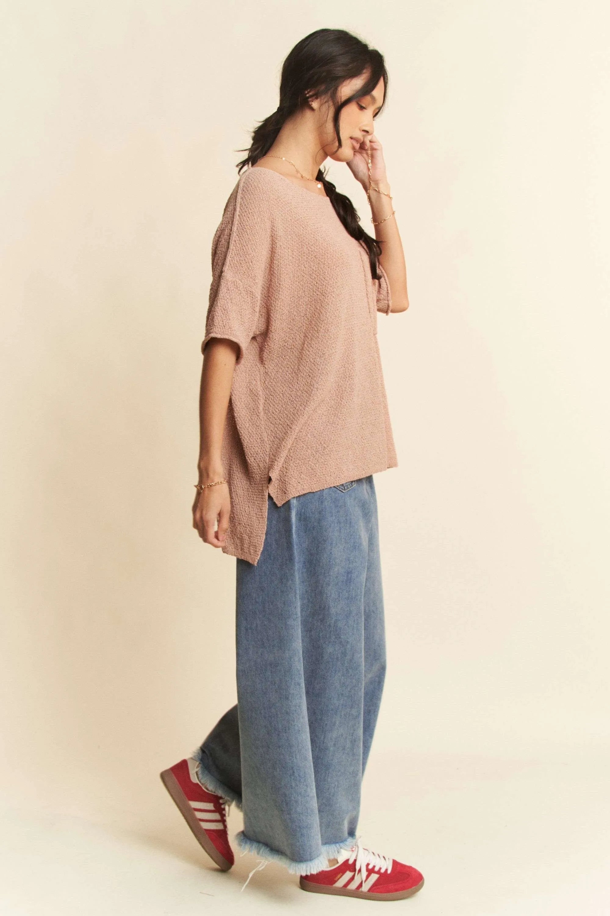 Wide leg culotte jeans styled with top