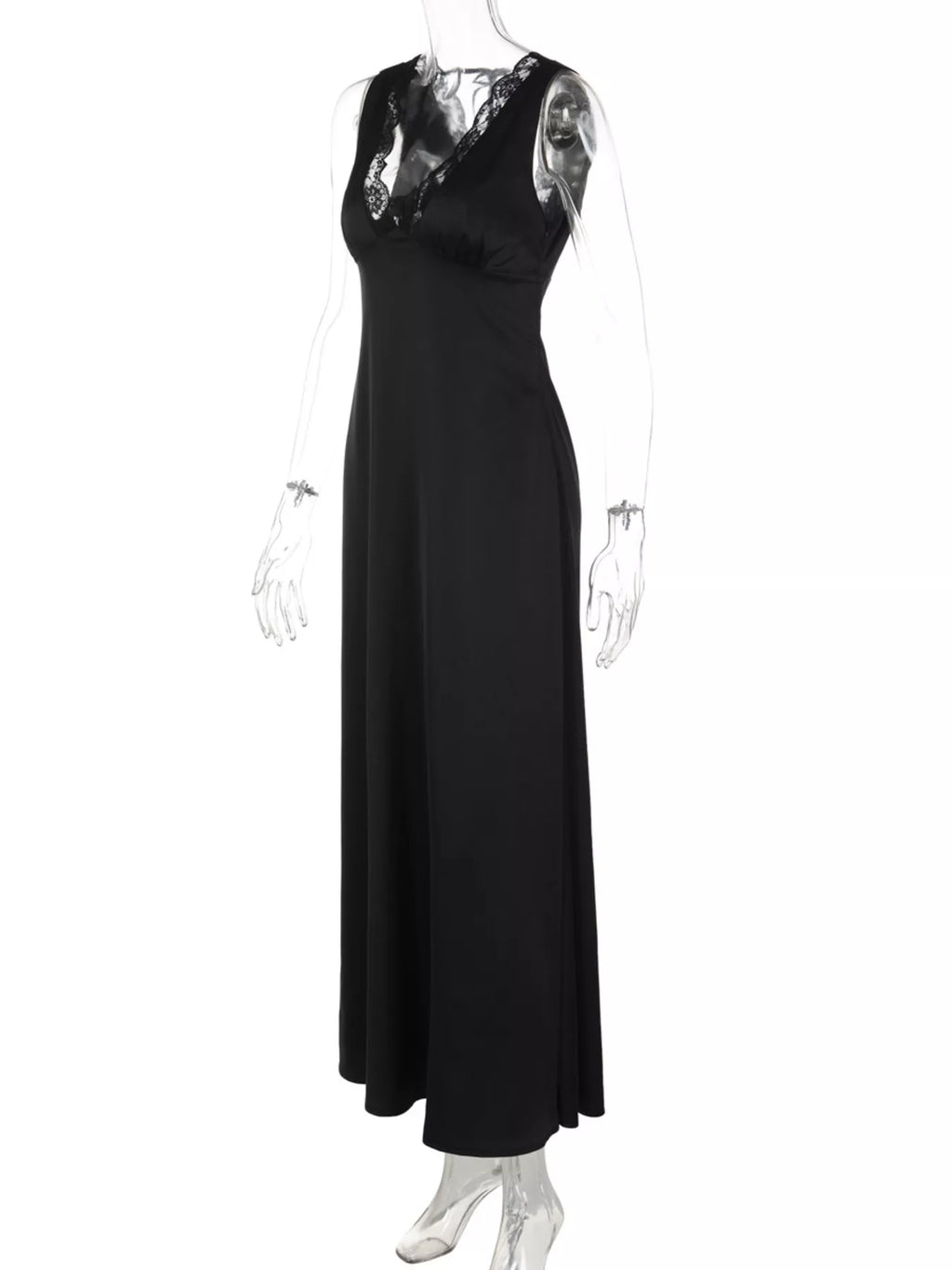 Sleeveless maxi dress skirt drape detail