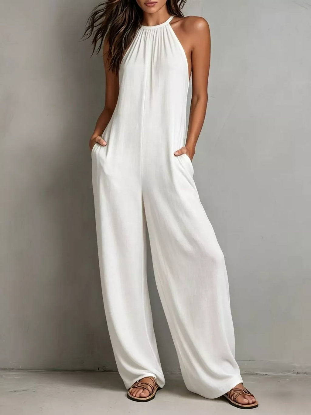 Sleeveless wide leg jumpsuit front view
