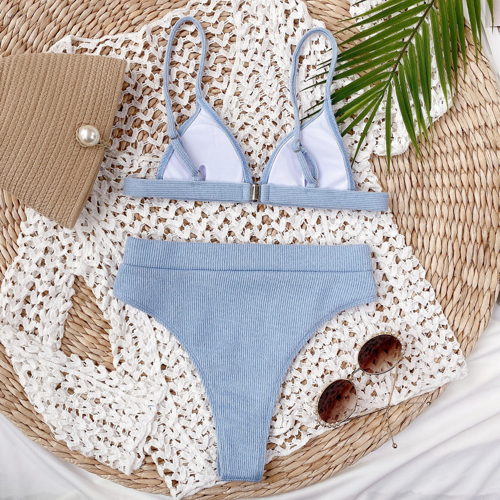 Ribbed bikini set spaghetti strap detail