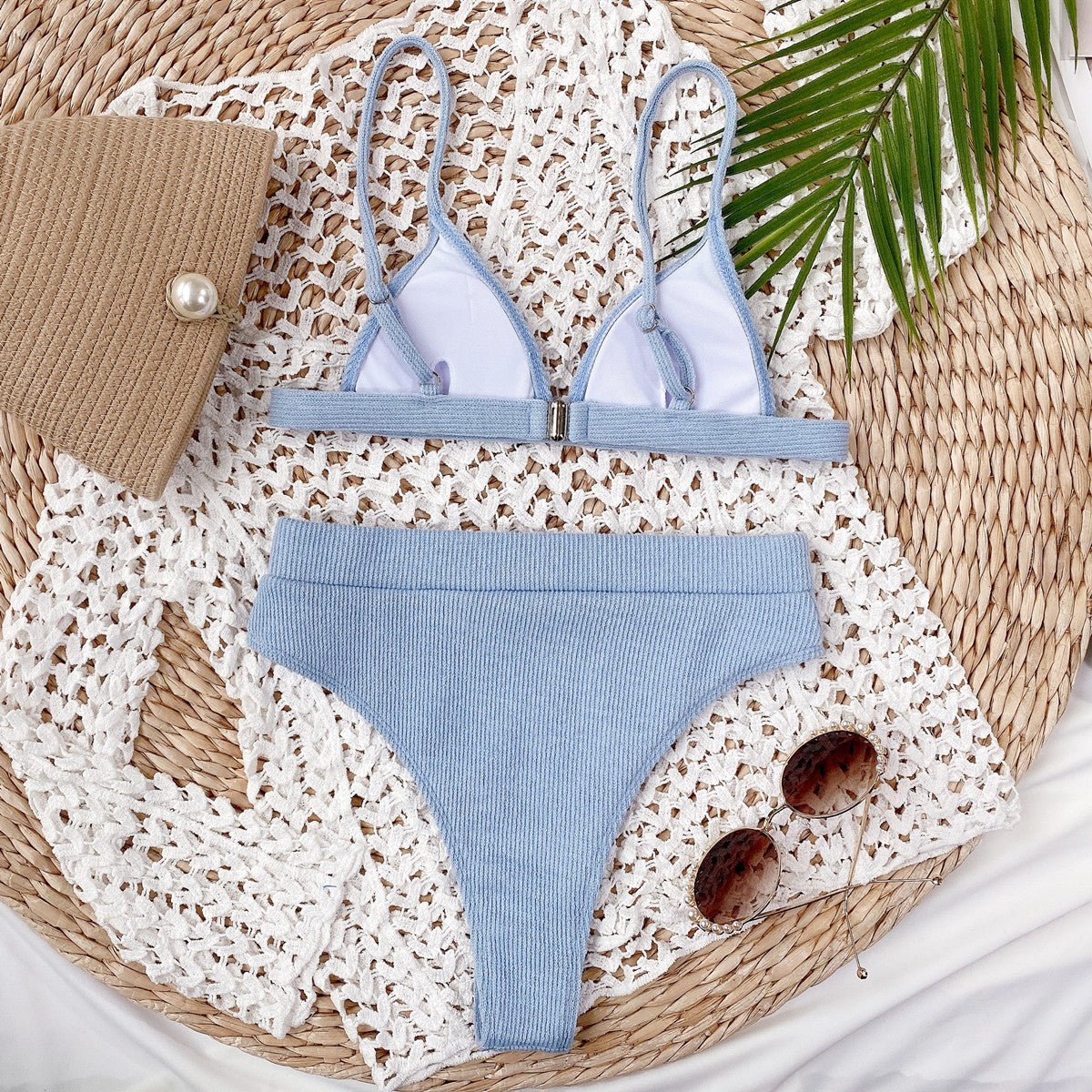 Ribbed bikini set spaghetti strap detail
