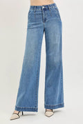 RISEN high rise tummy control wide leg jeans front view