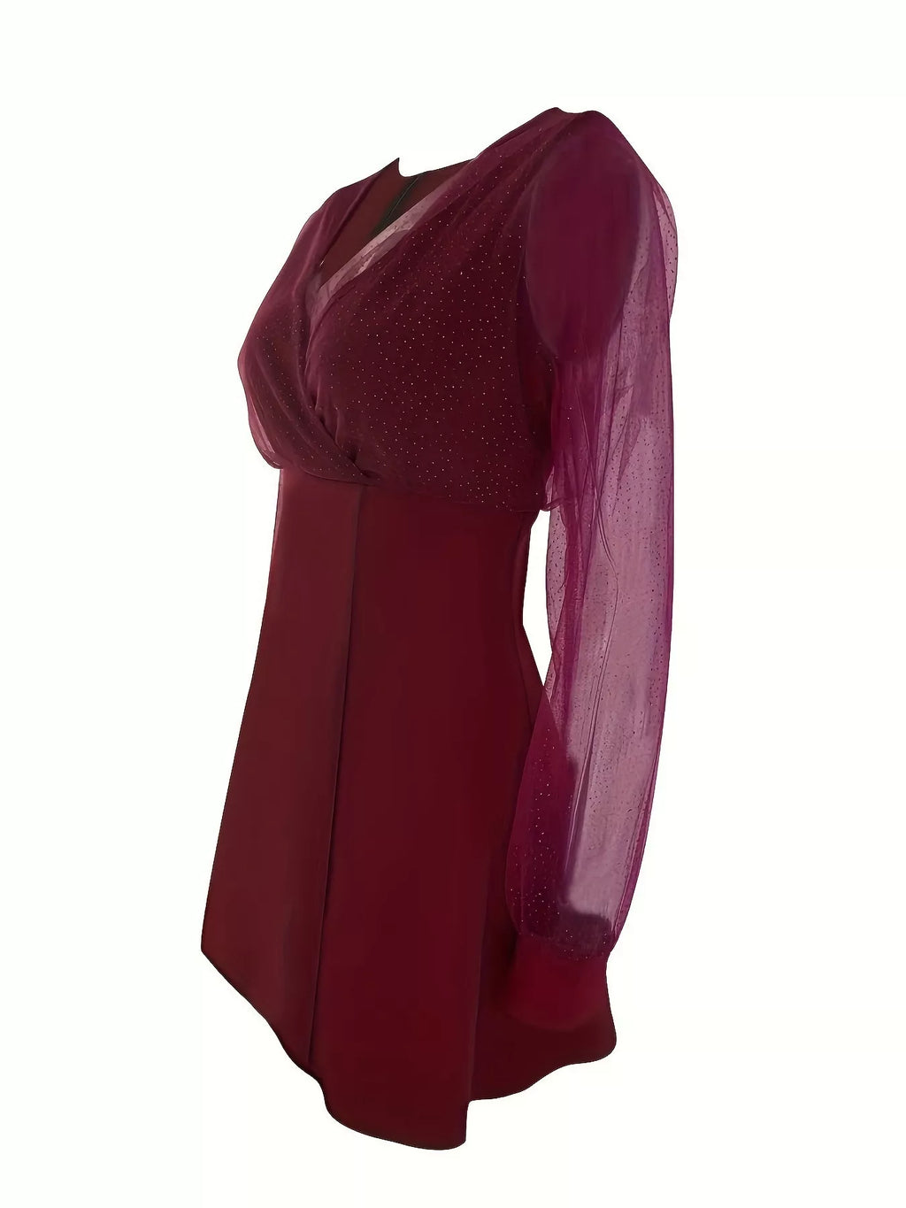 Purple glitter mesh long sleeve mini dress