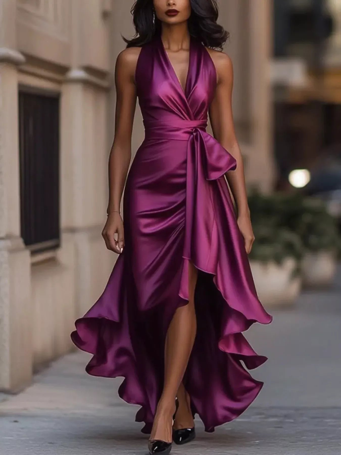 High low ruffled maxi dress back view