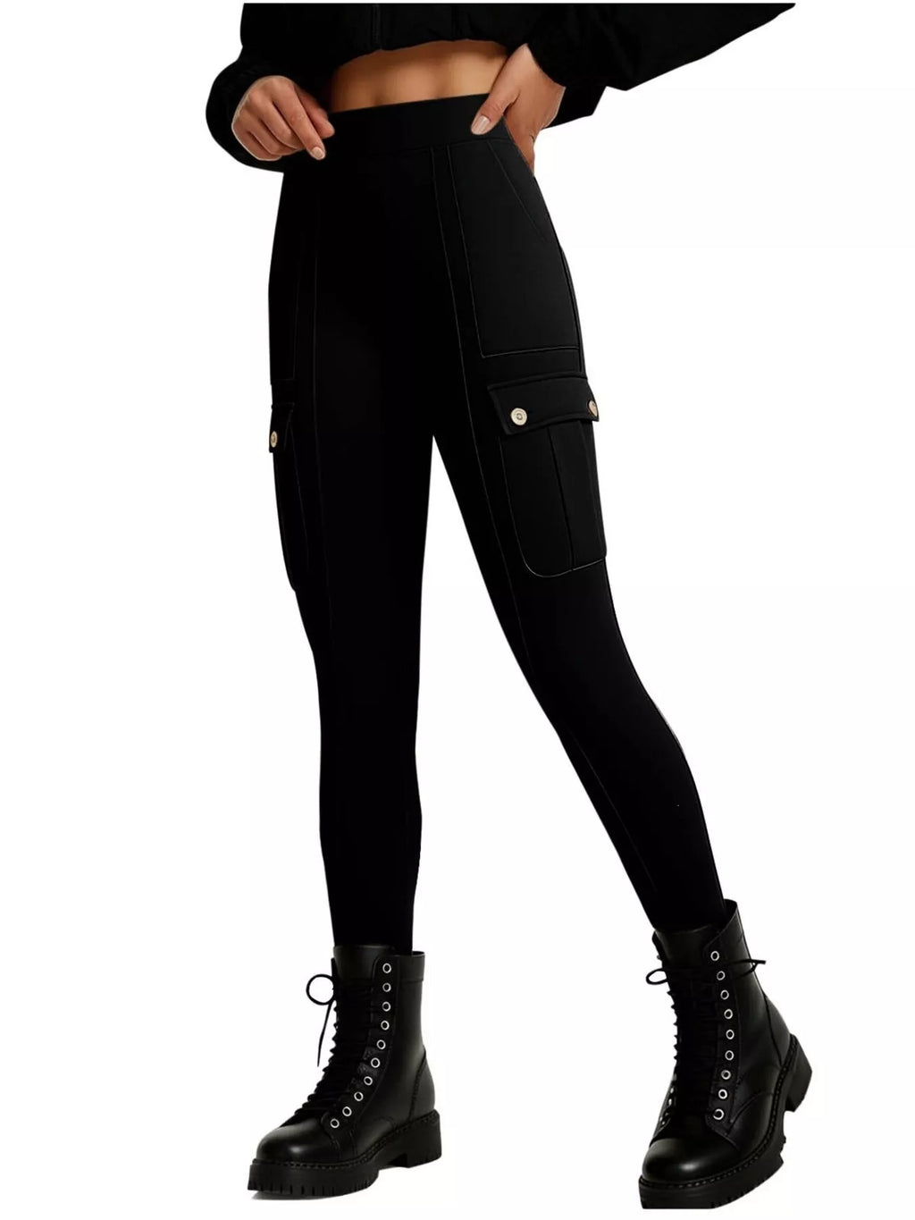 High waist active pants with pockets front view