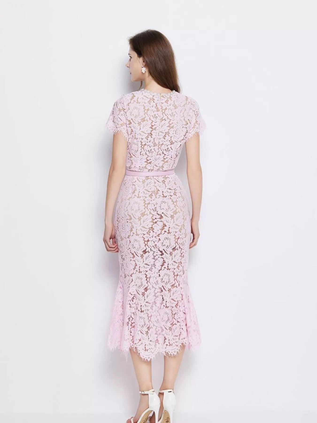 Mermaid silhouette lace dress full length