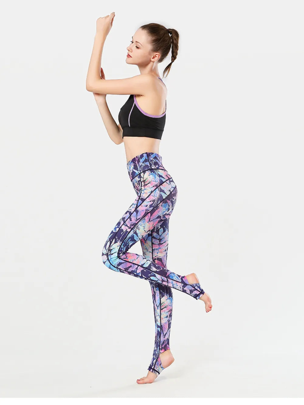 Close up of allover print on stretch leggings