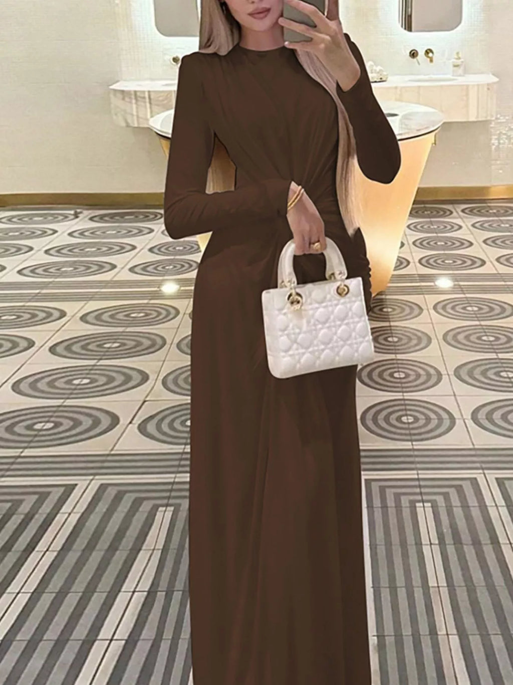 Twisted long sleeve maxi dress detail view