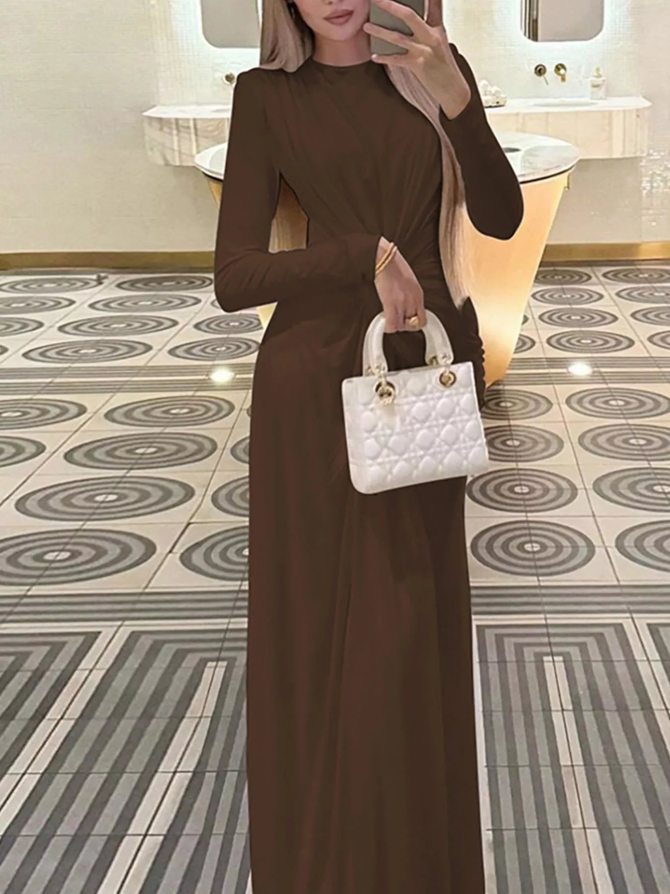 Twisted long sleeve maxi dress detail view
