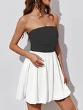 Ruched two tone tube mini dress in white and black front view