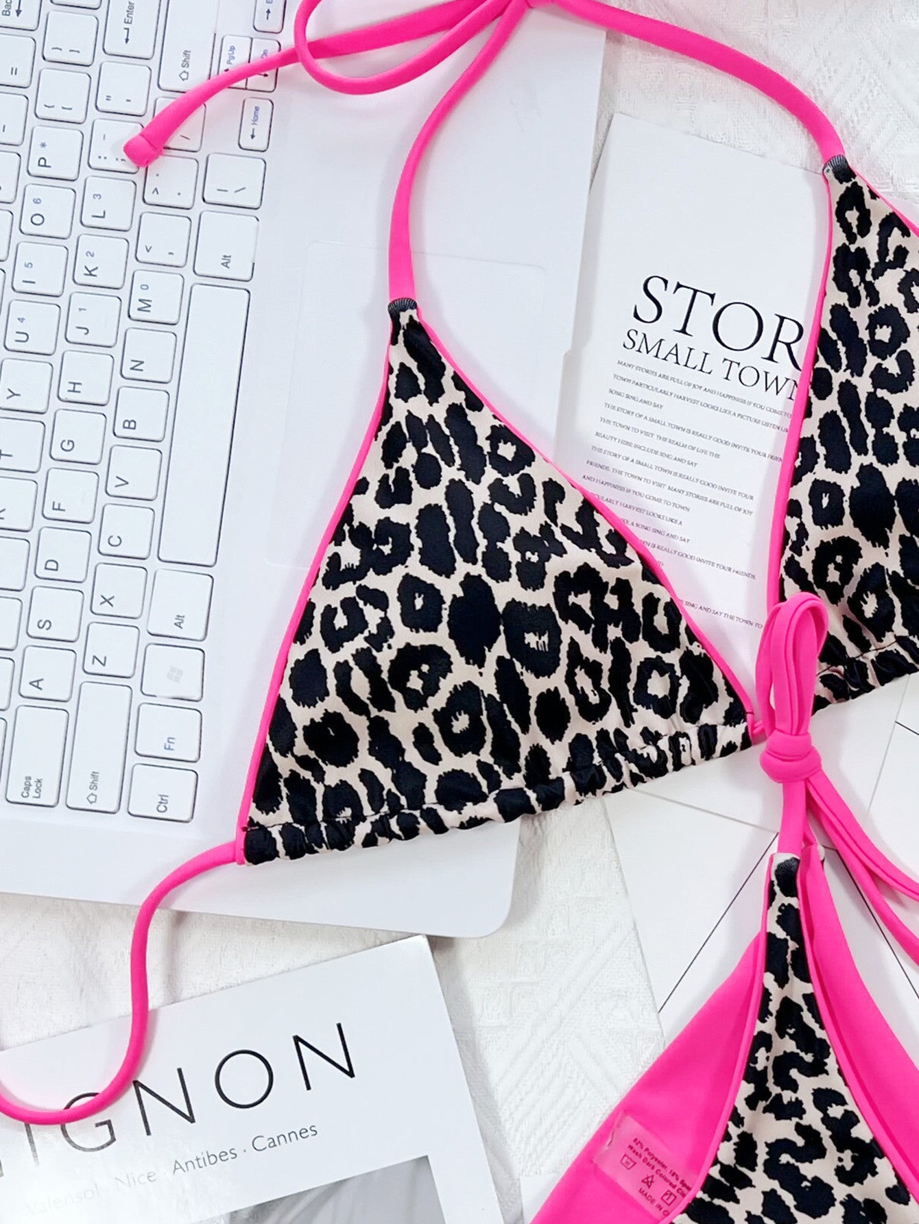 Pink leopard halter bikini model styled look