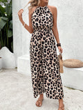 Leopard sleeveless wide leg jumpsuit front view