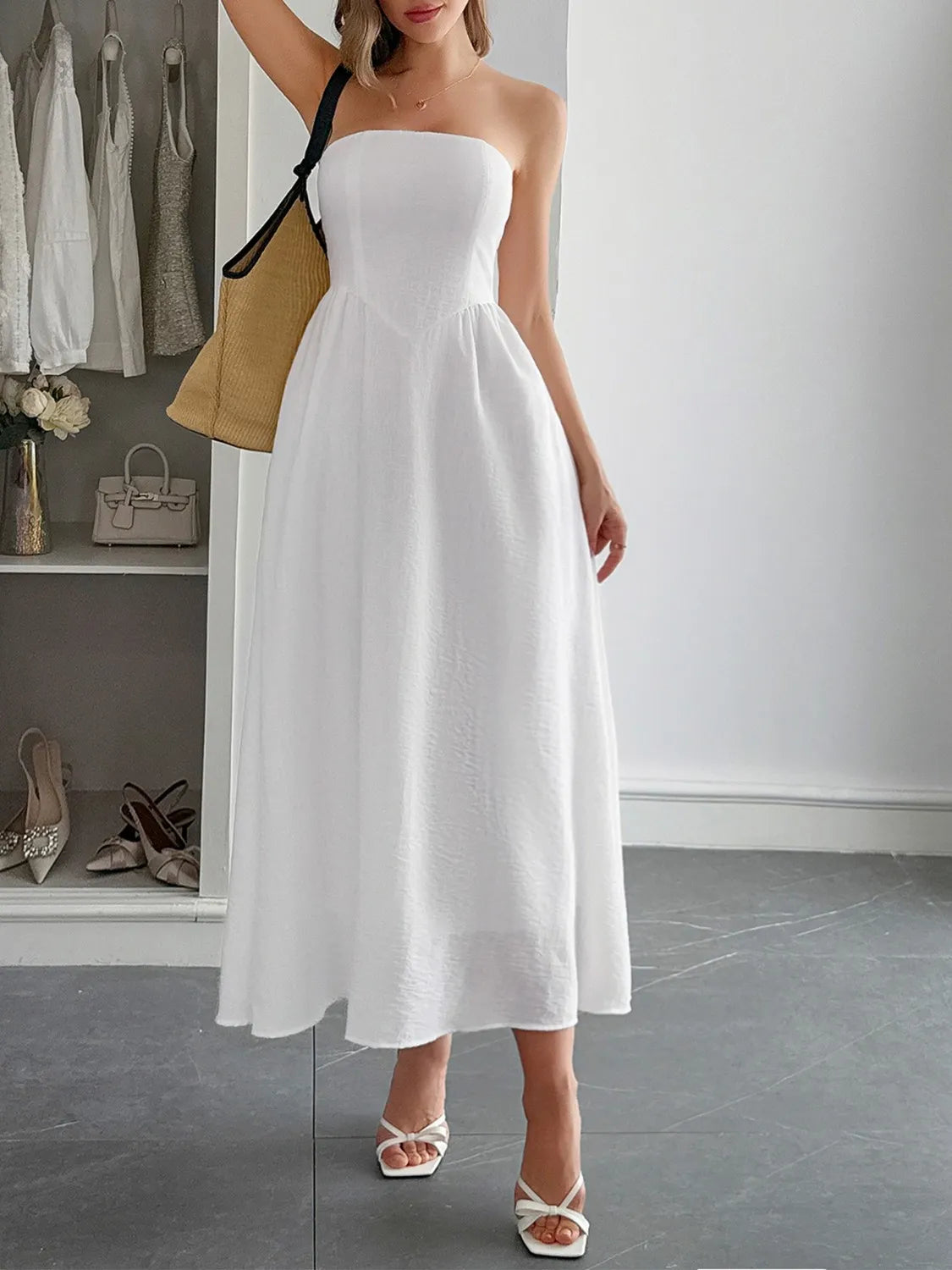 White a line midi dress side view