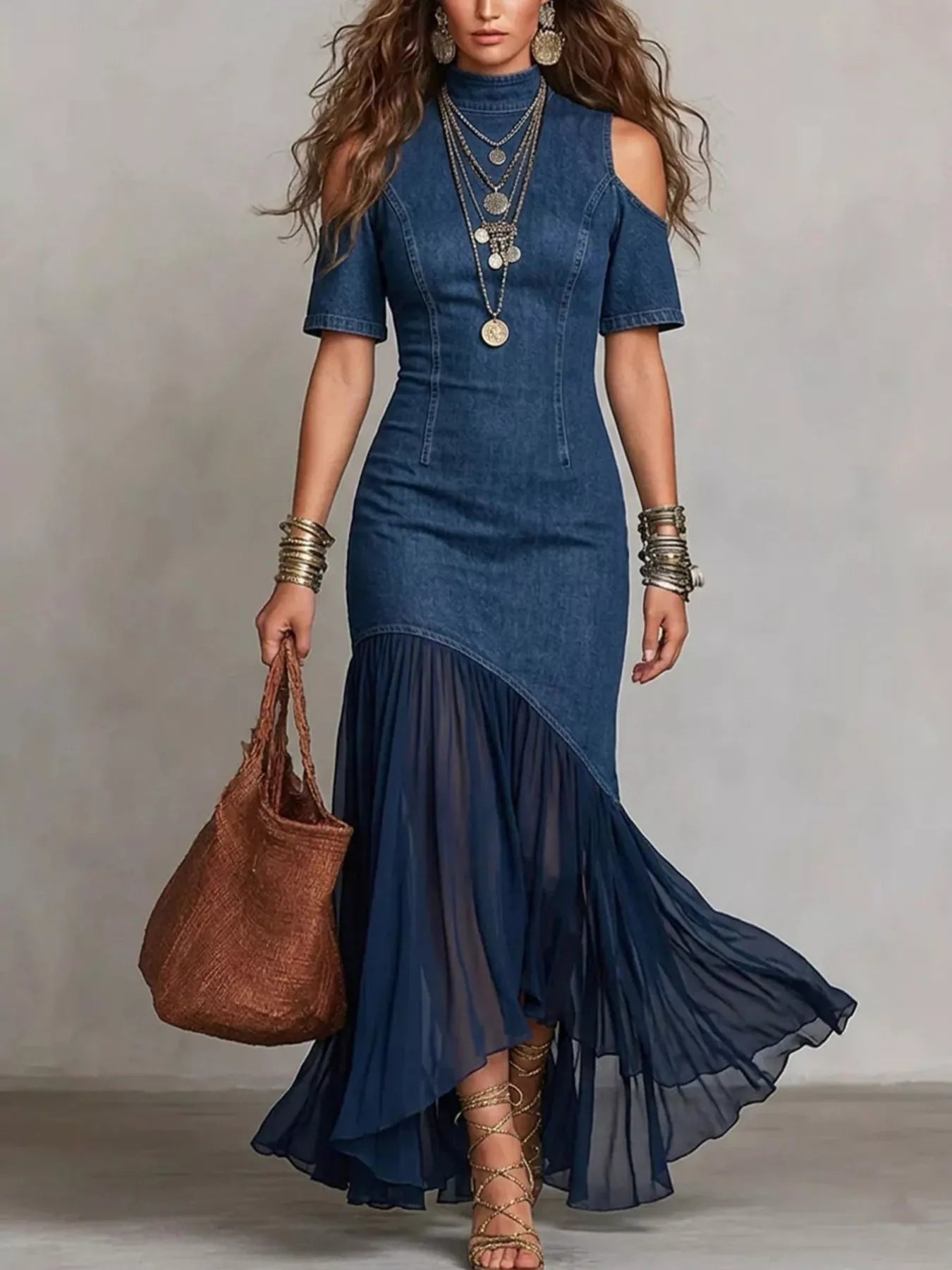 Mock neck maxi dress back view