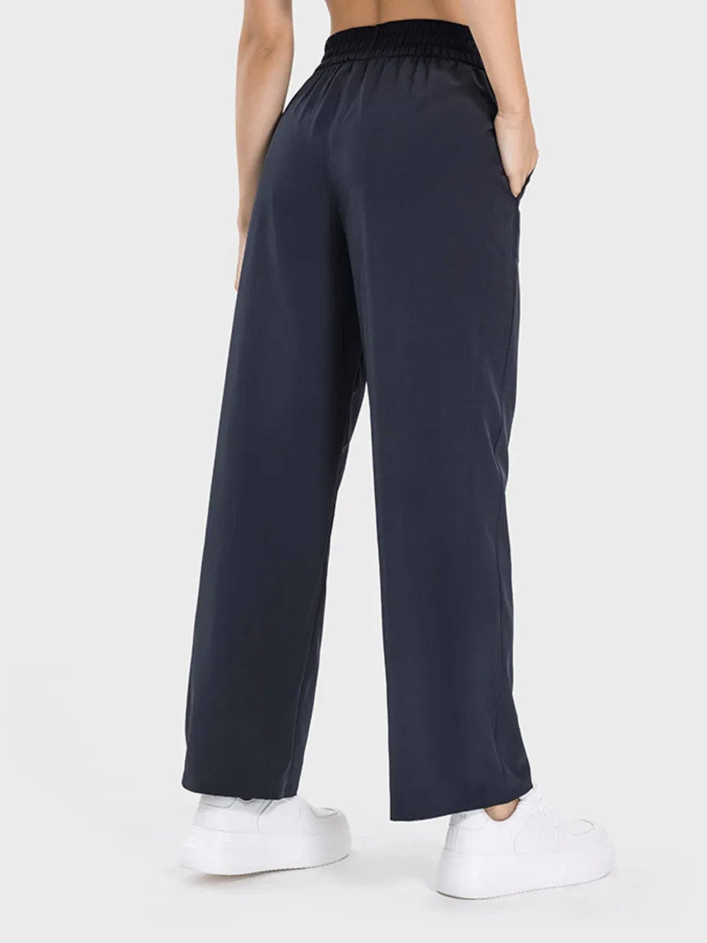 Womens drawstring active pants side view