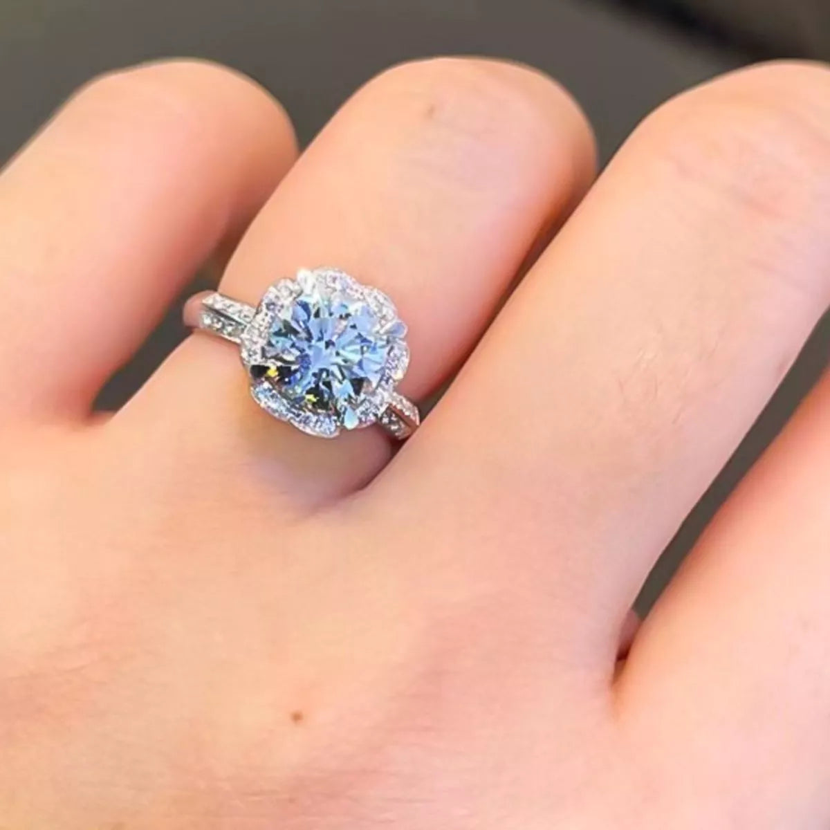 Moissanite ring worn on hand