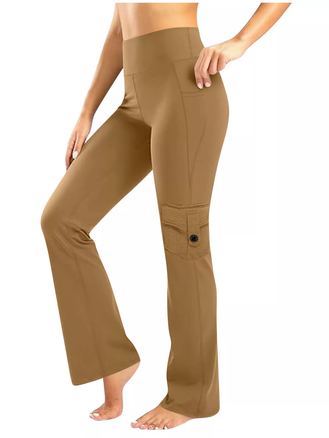 Yoga pants detail of side pocket holding phone