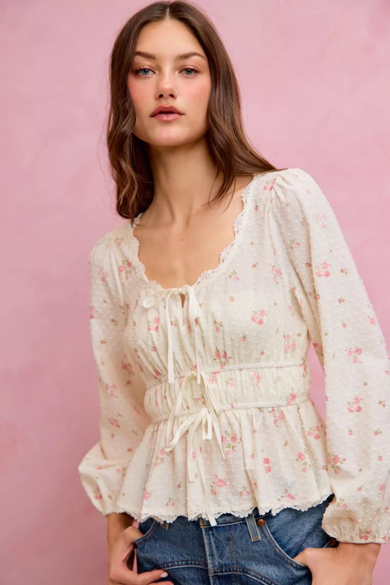 Cotton blouse fabric and lace trim detail