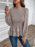 Printed smocked flounce sleeve t shirt front view