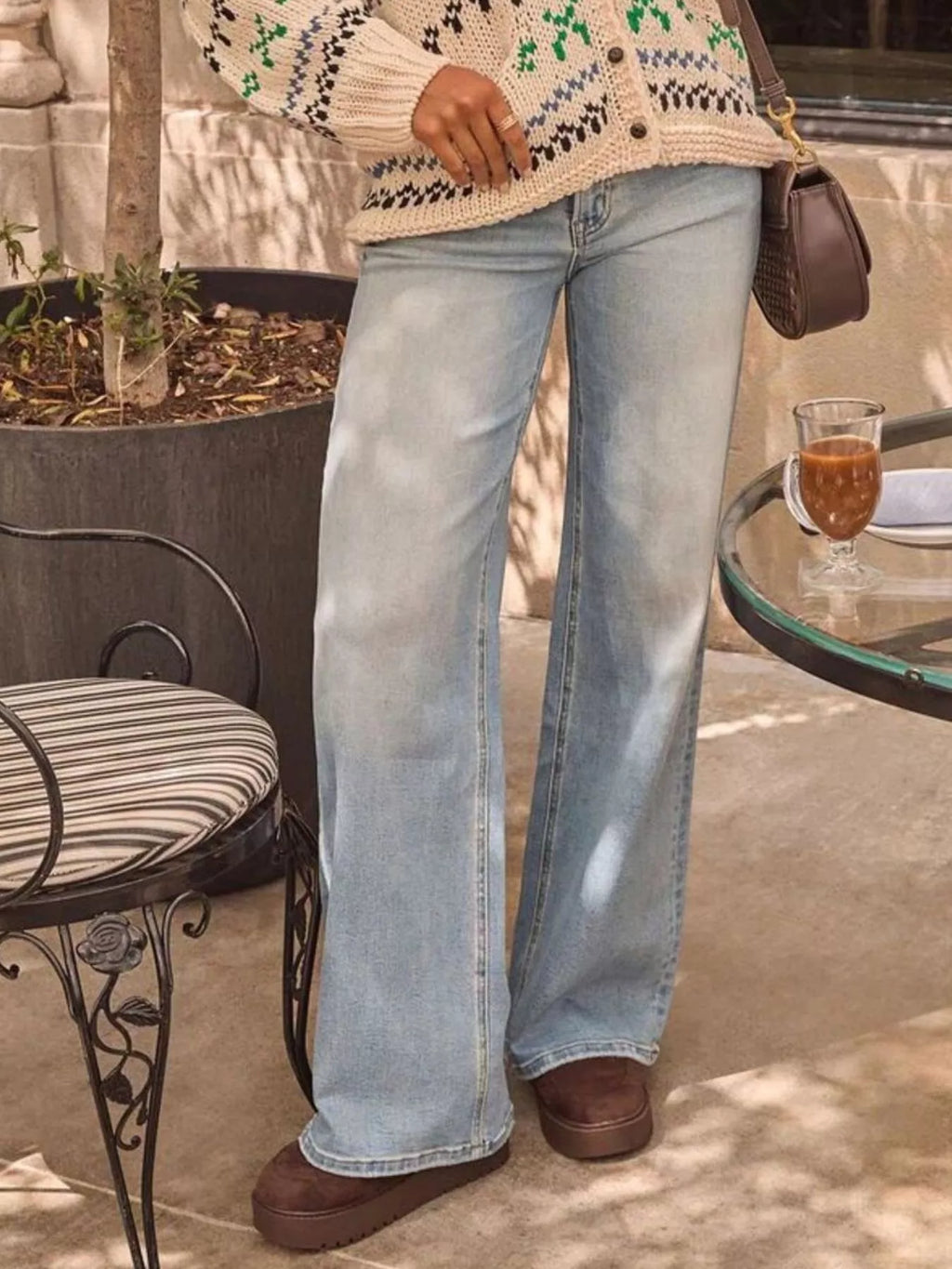 Washed wide leg jeans back view