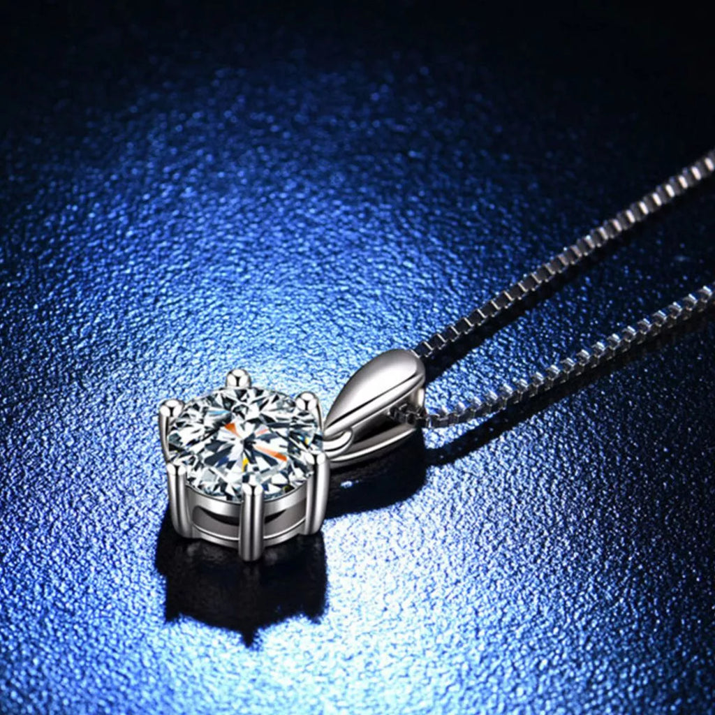 Moissanite necklace worn on model