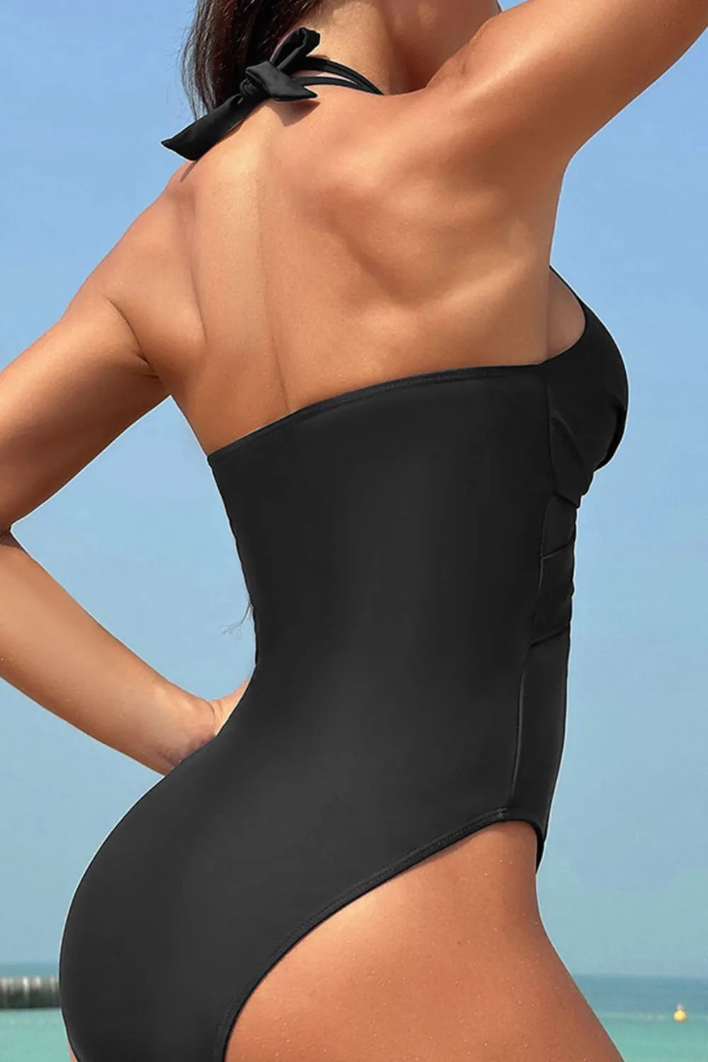 Crisscross swimsuit tie back view