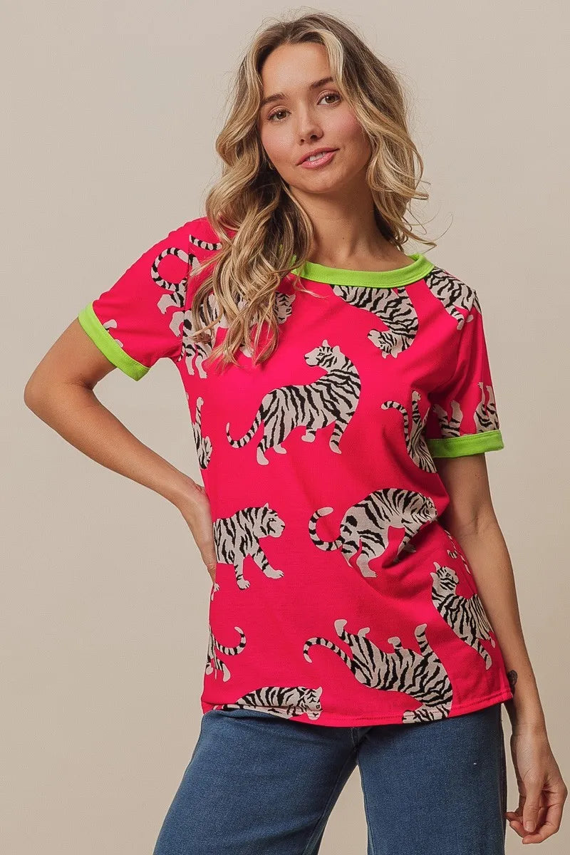 Tiger print ringer top back view