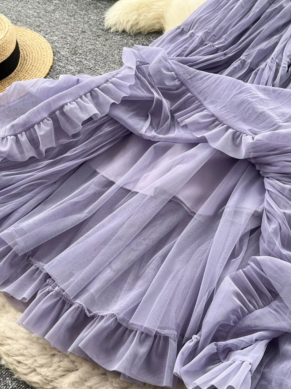Layered tulle skirt on model side view