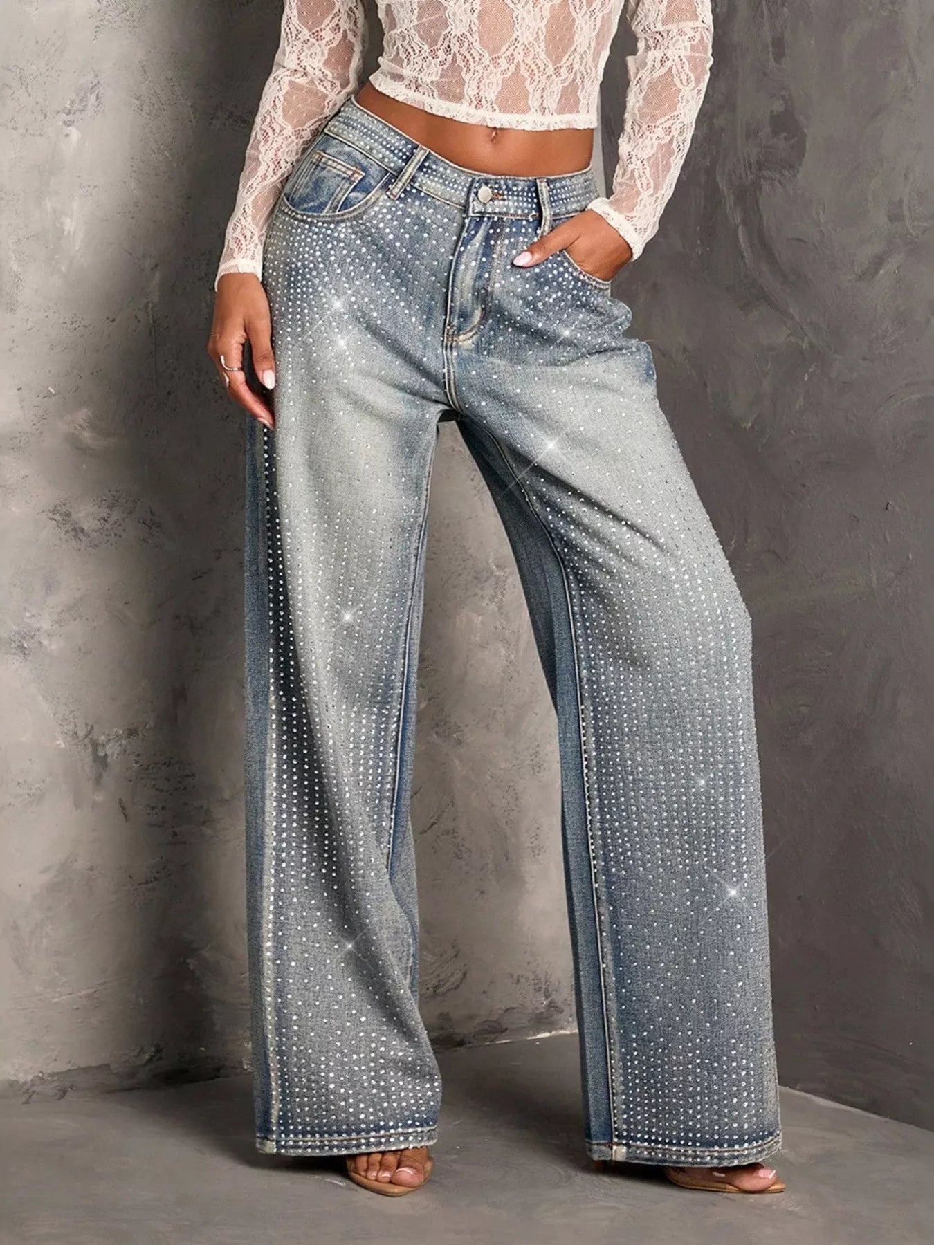 Rhinestone jeans back view