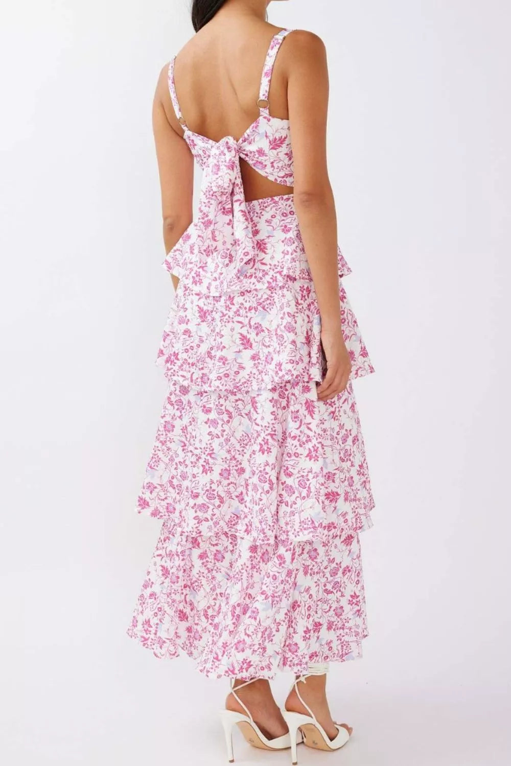 Floral maxi dress model full outfit